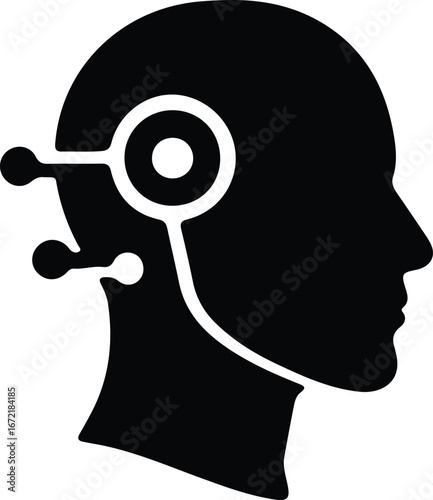 Illustrator Vector Head with Futuristic Technology Brain Implant silhouette