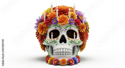 Day of the Dead Skull with Flowers