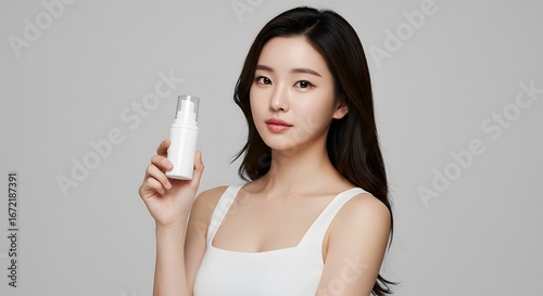 Asian Woman Presenting Skincare Product
