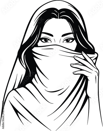 Glamourous vector portrait of a young woman with beautiful eyes, lips, and hair
