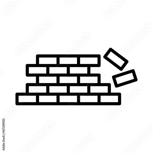 under construction icon, vector flat design unsafe building break down brickwall with falling bricks broken warning interface element for app ui ux web button isolated on white background