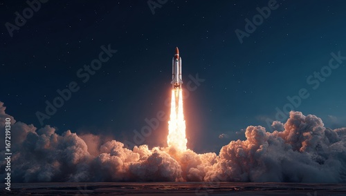 Rocket launch into starry night