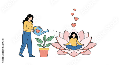 Cultivating inner peace through mindfulness meditation and nurturing personal growth in a serene natural environment