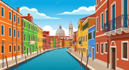 Vibrant Venice Canal Scene Colorful Buildings and Calm Waters