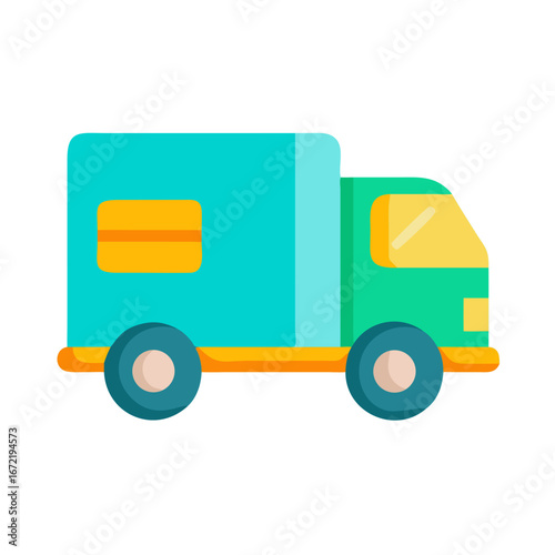 Colorful delivery truck illustration for transportation concept - Flat vector illustration of a delivery truck in bright colors, symbolizing logistics, shipping, transport, and cargo services.