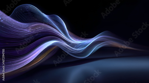 Abstract swirling blue light waves and smoke create a dynamic fractal pattern