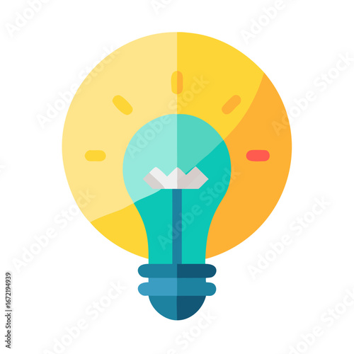 Light bulb idea illustration - Flat colorful illustration of a glowing light bulb symbolizing creativity, innovation, bright ideas, and inspiration.  
