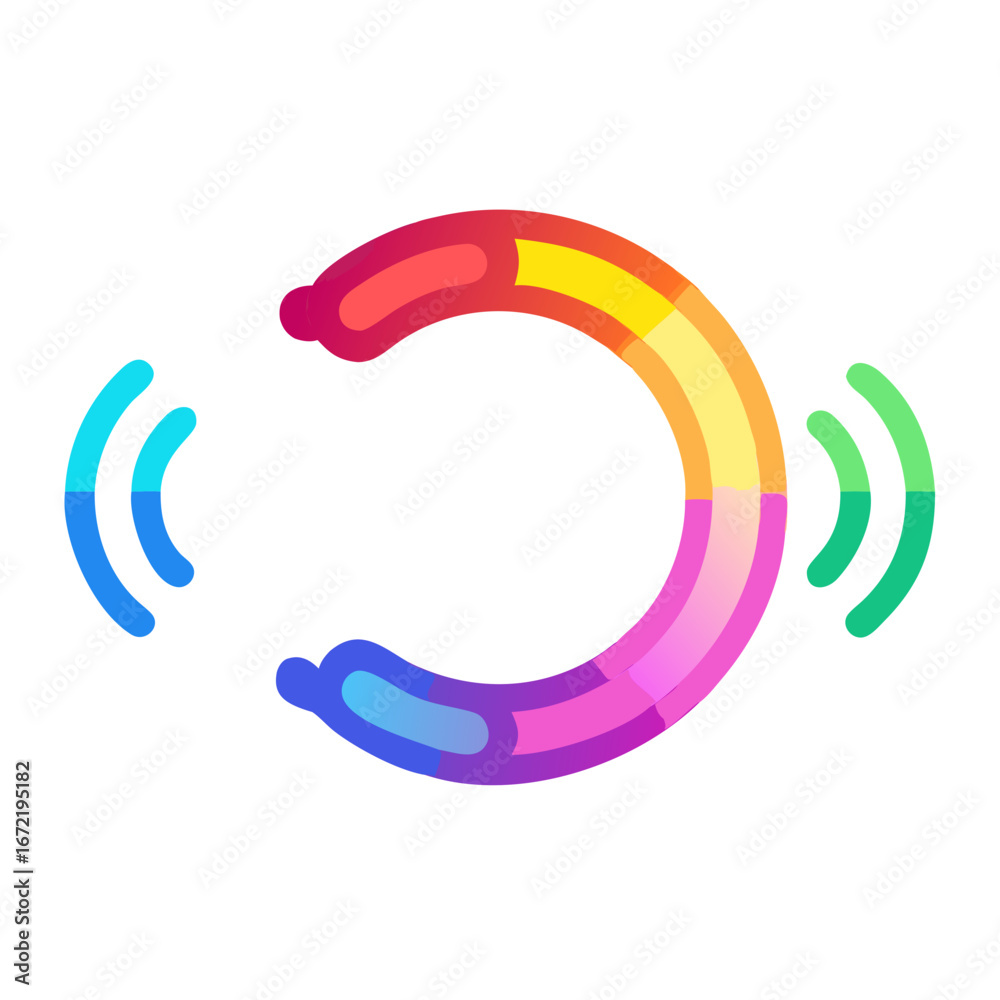 Fototapeta premium Colorful circular loading bar progress icon - Modern flat illustration of a multicolored circular progress bar with gradient segments, symbolizing loading, synchronization, or data processing. 