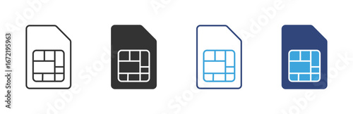sim card icon set in outline and flat style , vector illustration.