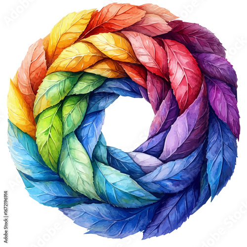 Colorful Fall Leaves Swirl, watercolor drawing vector, isolated on a white background.