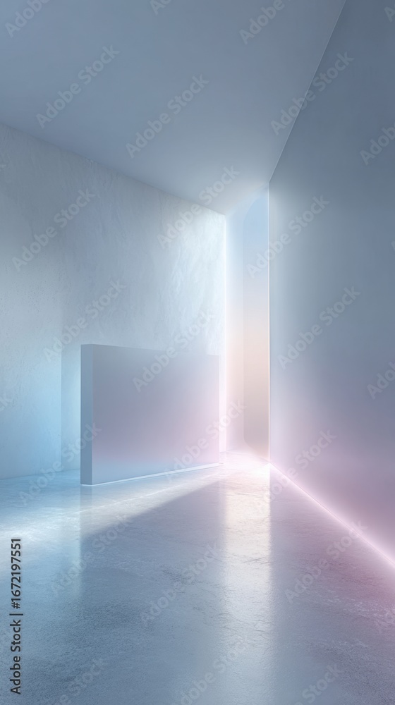 Fototapeta premium Modern minimalist interior with pastel lighting and geometric shapes