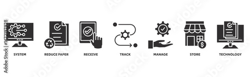 Document management icon set illustration concept with icon of  system, reduce paper, receive, track, manage, store , technology