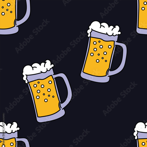 Hand drawn beer glass on seamless pattern design