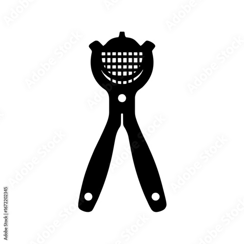 Minimalist black silhouette of a garlic press symbolizing flavor preparation