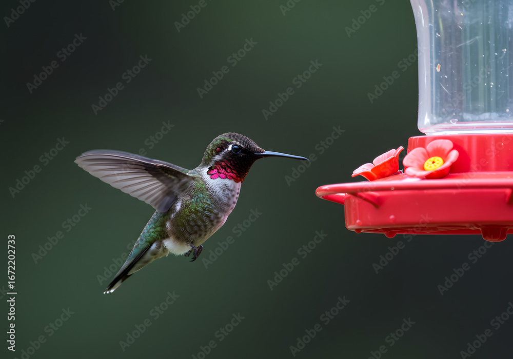 Fototapeta premium Ruby-Throated Hummingbird at Feeder