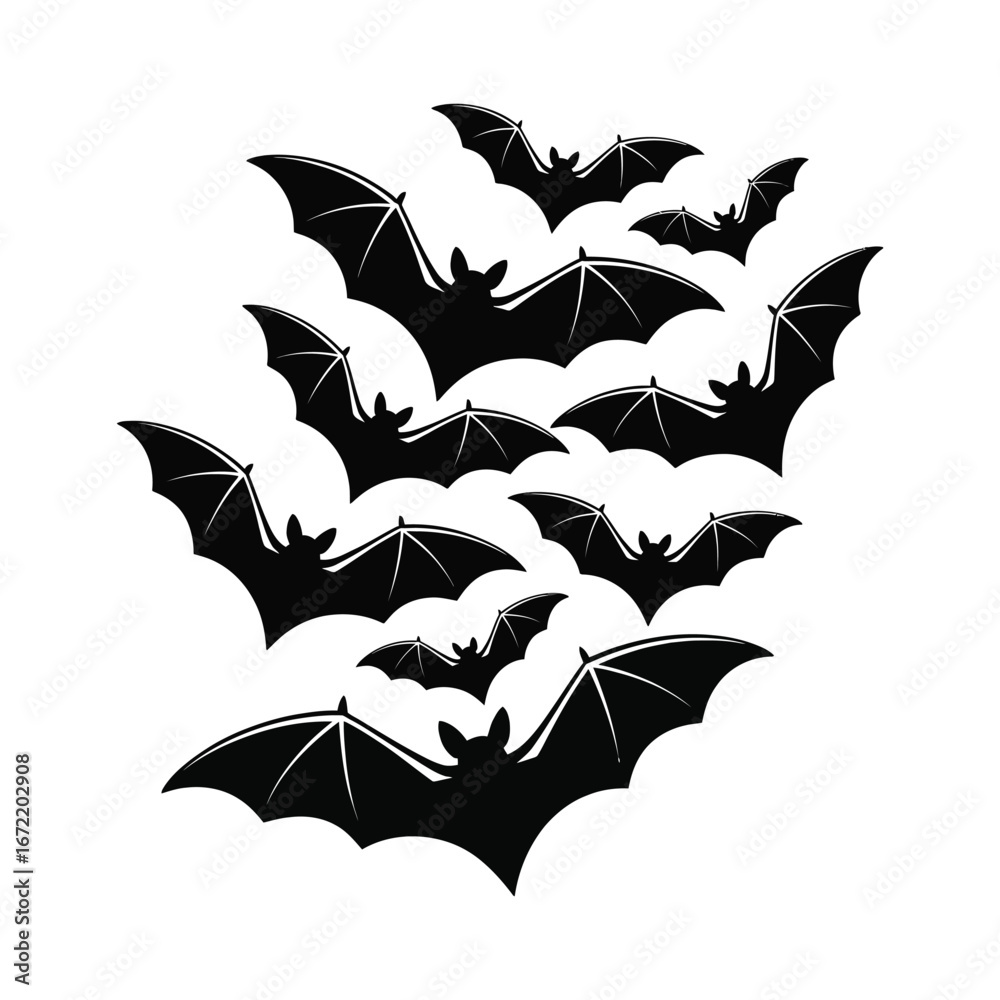 Fototapeta premium Flock of Bats Silhouette Illustration for Halloween or Horror Themed Design Projects