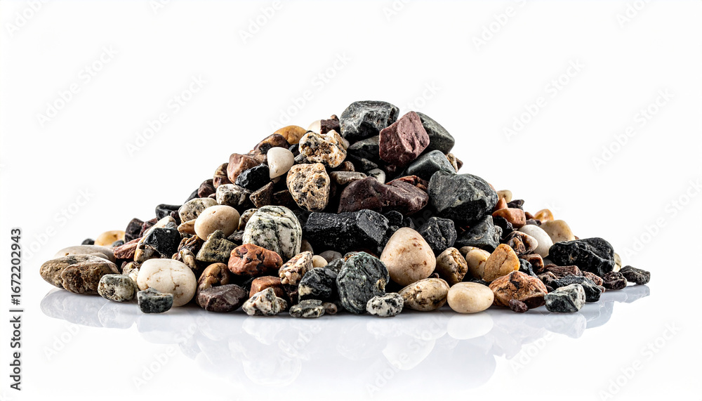 Obraz premium Pile of small stones isolated on background. Rocks, hard material.