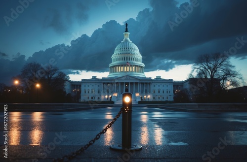 Government Shutdown Concept at U.S. Capitol, Dusk
