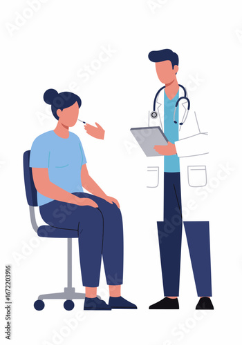 A dedicated healthcare professional conducts a crucial diagnostic swab test on a female patient, illustrating modern medical examination procedures and patient care.