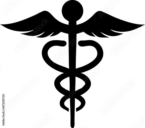 Dark blue caduceus medical symbol on a banner background