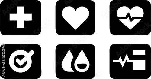 Collection of 24 health check icons for medical and wellness concepts