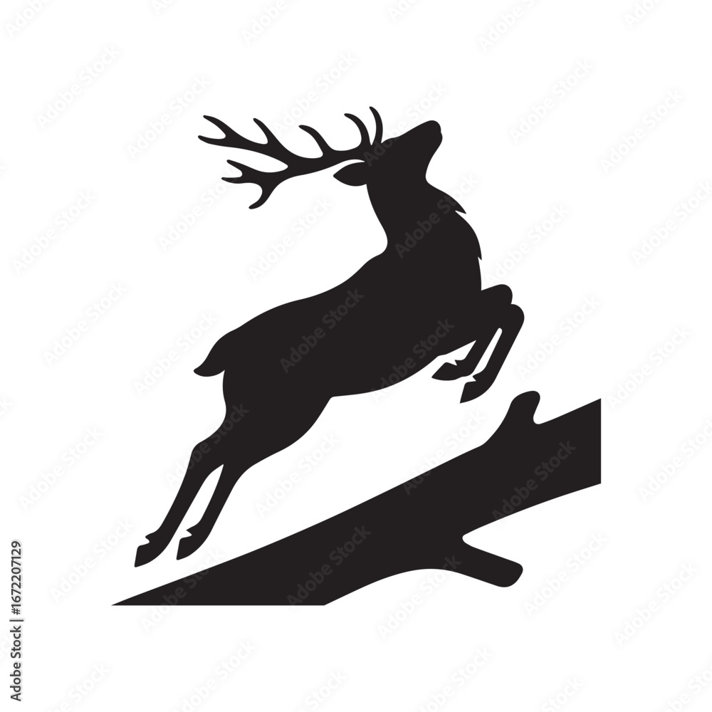 Fototapeta premium A majestic reindeer silhouette in mid leap with gracefully extended antlers. 