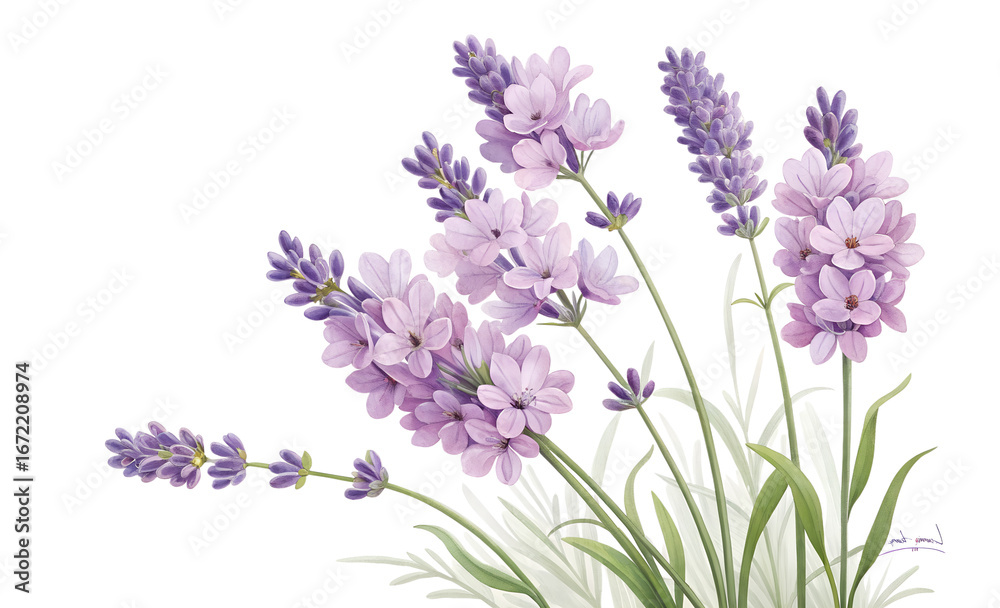 Fototapeta premium lavender flowers illustration isolated on white background. PNG Transparent file type with high definition quality And vibrant color grading Available.