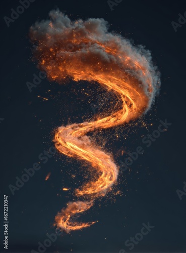 Abstract fiery spiral against a dark background