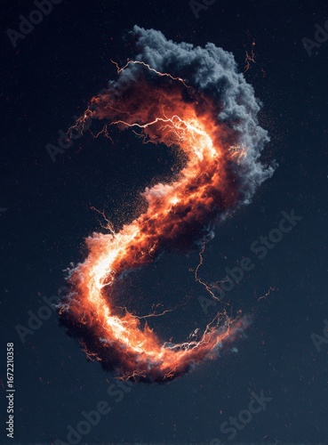Abstract letter S formed by fiery clouds and lightning