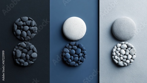 Three color-matched stone discs