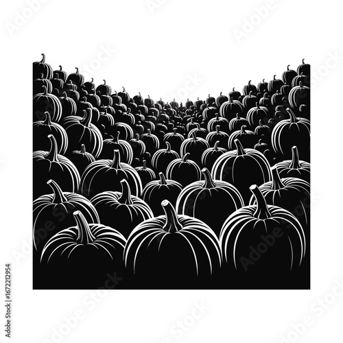 Endless Pumpkin Field Silhouette Illustration A Vast Expanse of Autumnal Harvest Bounty