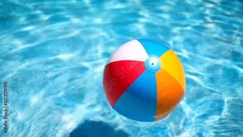 Colorful beach ball in swimming pool