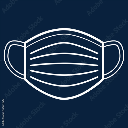 White outline of a medical face mask on a dark blue background protection health