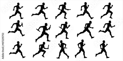 Relay Race Runners in Silhouette Passing Baton in Dynamic Motion running