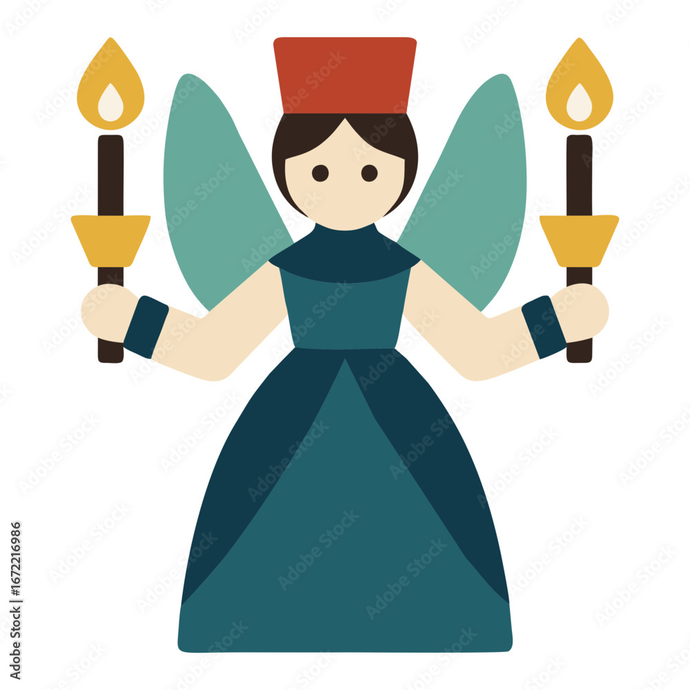 Fototapeta premium Traditional German candle angel from the Ore Mountains with red hat and candles 