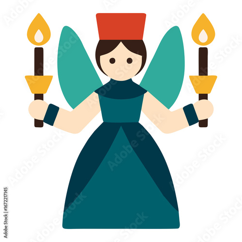 Traditional German candle angel from the Ore Mountains with red hat and candles