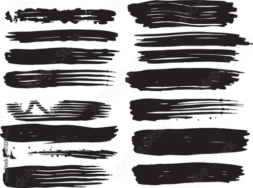 Wallpaper Mural Brush set. Vector black paint brush spots, highlighter lines or felt-tip pen marker. Ink smudge abstract shape stains and smear set with texture Torontodigital.ca