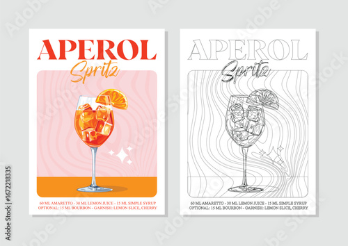Cocktails retro posters. Aperol spritz cocktails. Popular alcohol drinks. Vintage style vector illustrations, bar, pub, restaurant, kitchen wall art