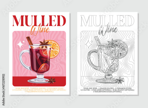 Mulled wine Cocktails retro posters. Garnished alcoholic beverage graphic print. Popular alcohol drinks. Vintage style vector illustrations, bar, pub, restaurant, kitchen wall art