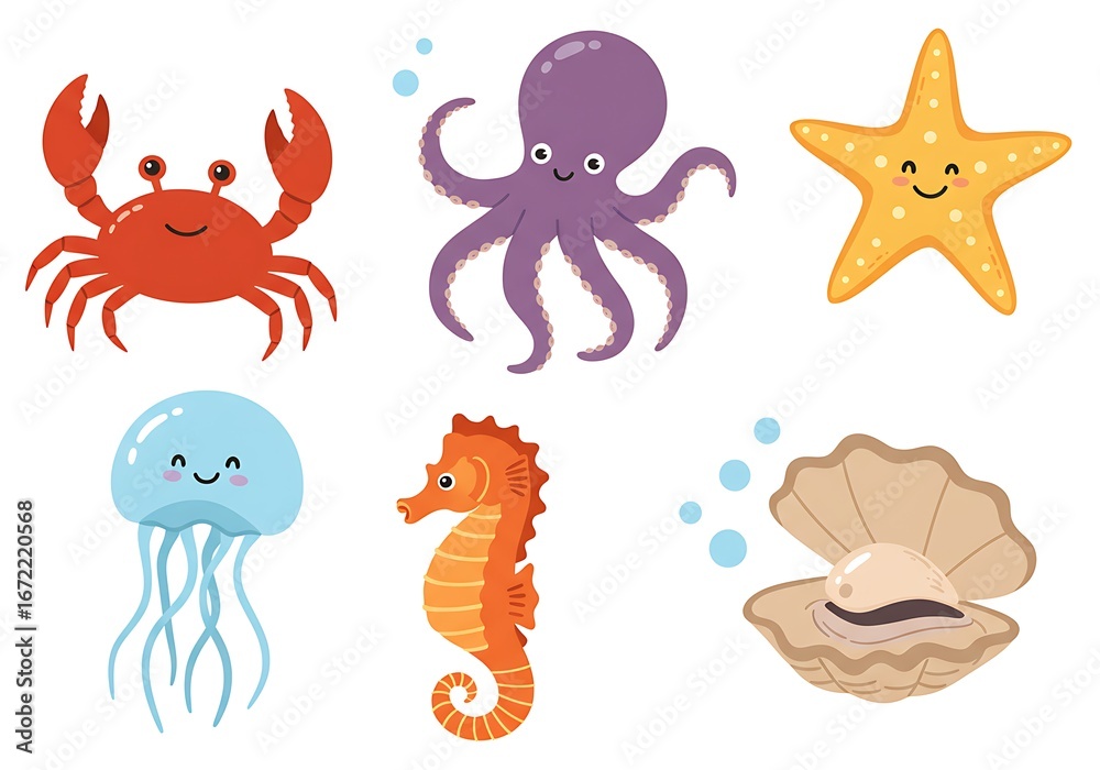 Fototapeta premium Vector illustration of a sea animal set