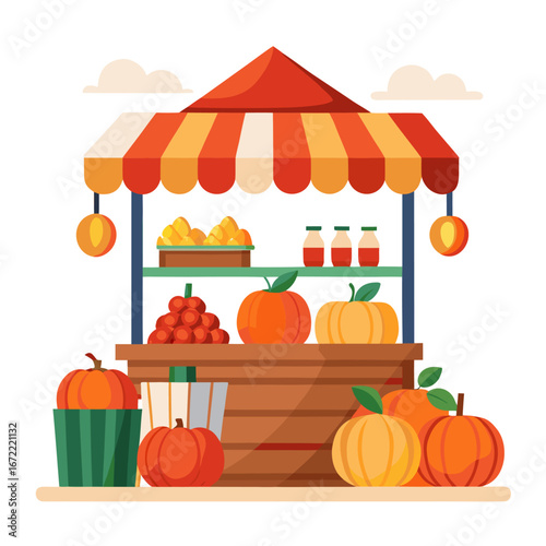 Vibrant autumn market stall with pumpkins illustration