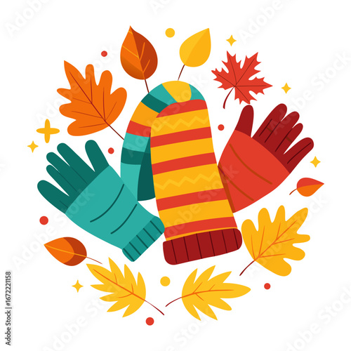 Vibrant scarf and gloves winter accessory design