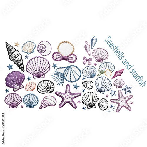 seashells and starfish machine embroidery design collection