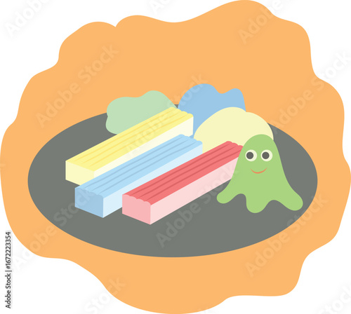 Hand drawn vector illustration of plasticine figures, cartoon style