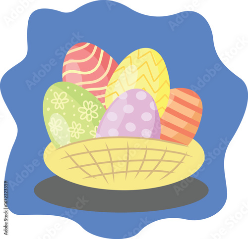 Hand drawn vector illustration with colored eggs, easter clipart in cartoon style