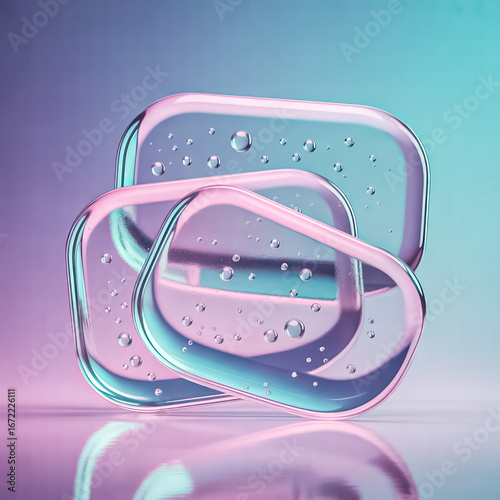 Abstract Glass Shapes with Iridescent Gradient 3D Render of Pink and Blue Glass Cubes