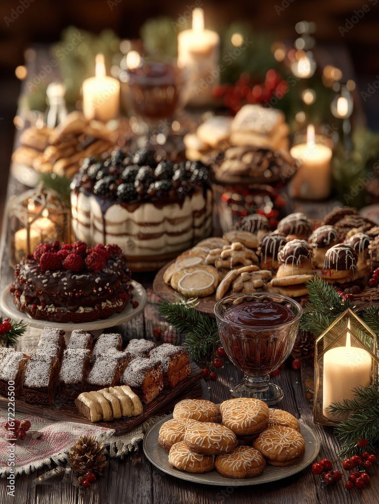 Naklejka premium festive holiday table with treats and decorations