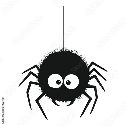 Vector art of cute cartoon spider hanging on a thread