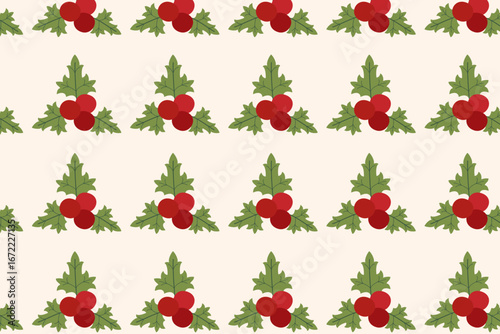Christmas Holly Berry Seamless Pattern swatch available in swatches panel, Festive Winter Greenery Design