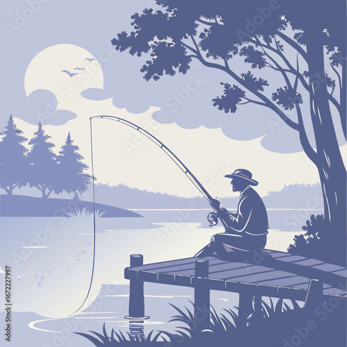 fishing on the lake in winter